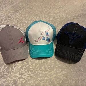 Wrangler Trucker Hat Trio - Gray/Pink, Teal/White, and Black/Navy Blue